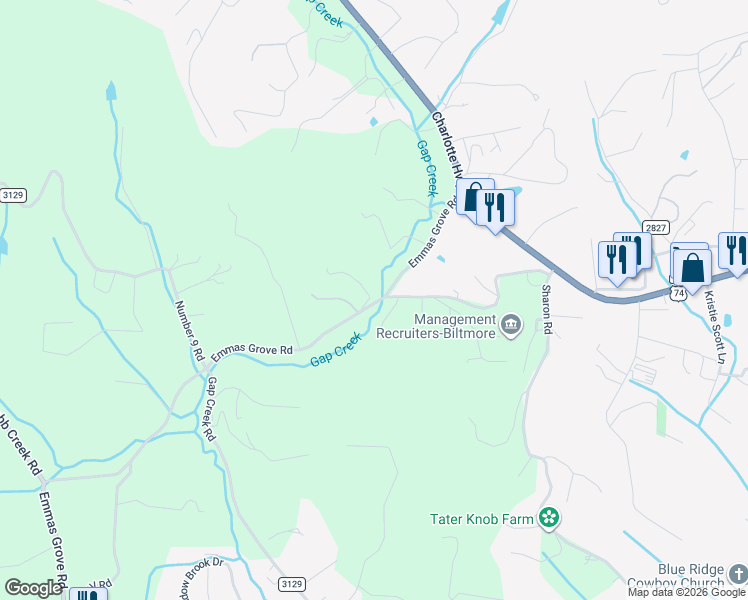 map of restaurants, bars, coffee shops, grocery stores, and more near 2096 Emmas Grove Road in Fairview