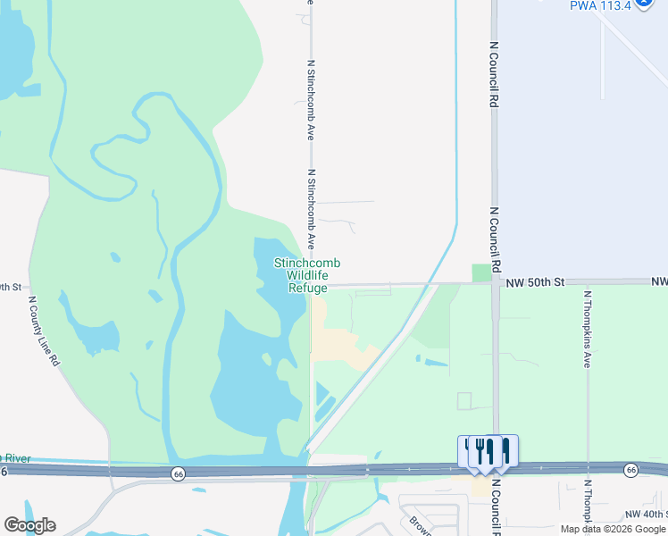 map of restaurants, bars, coffee shops, grocery stores, and more near 8611 Northwest 50th Street in Oklahoma City