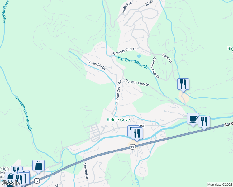 map of restaurants, bars, coffee shops, grocery stores, and more near 291 Riddle Cove Road in Maggie Valley