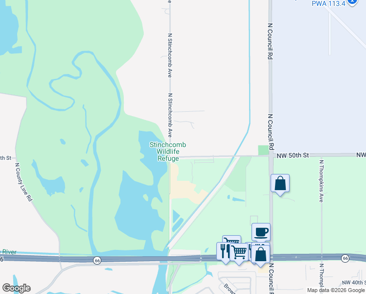 map of restaurants, bars, coffee shops, grocery stores, and more near 8611 Northwest 50th Street in Oklahoma City
