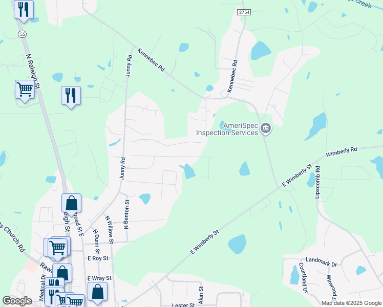 map of restaurants, bars, coffee shops, grocery stores, and more near 311 Whetstone Drive in Angier