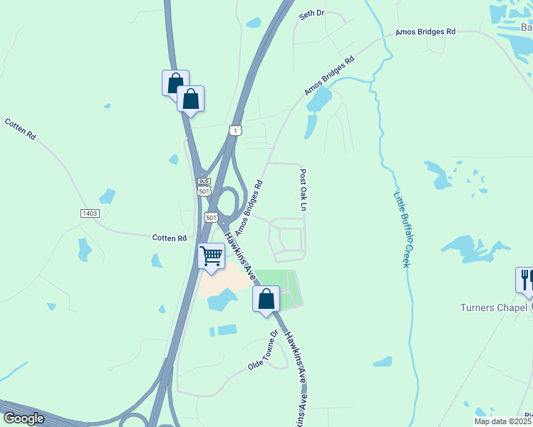 map of restaurants, bars, coffee shops, grocery stores, and more near 85-99 Oak Branch Ln in Sanford