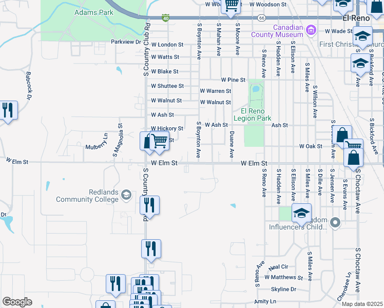 map of restaurants, bars, coffee shops, grocery stores, and more near 1500 West Elm Street in El Reno