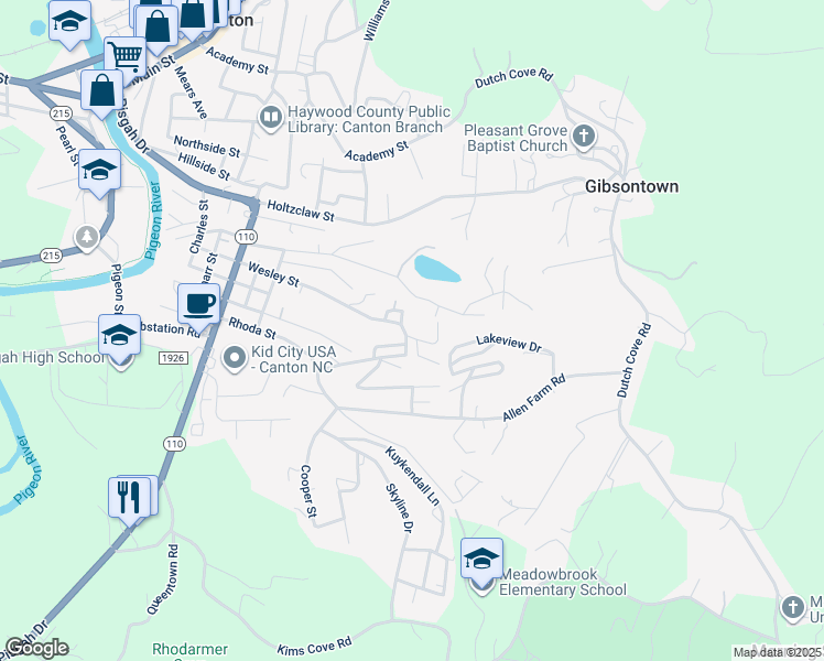 map of restaurants, bars, coffee shops, grocery stores, and more near 95 Wesley St in Canton
