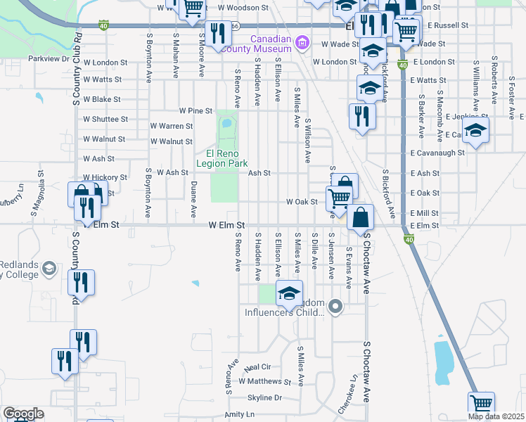 map of restaurants, bars, coffee shops, grocery stores, and more near 906 South Ellison Avenue in El Reno