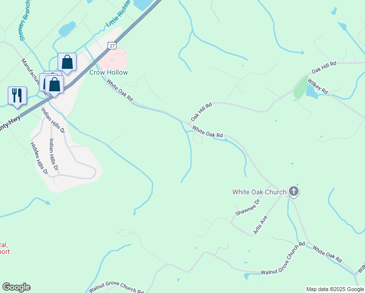 map of restaurants, bars, coffee shops, grocery stores, and more near 692 White Oak Road in Dayton