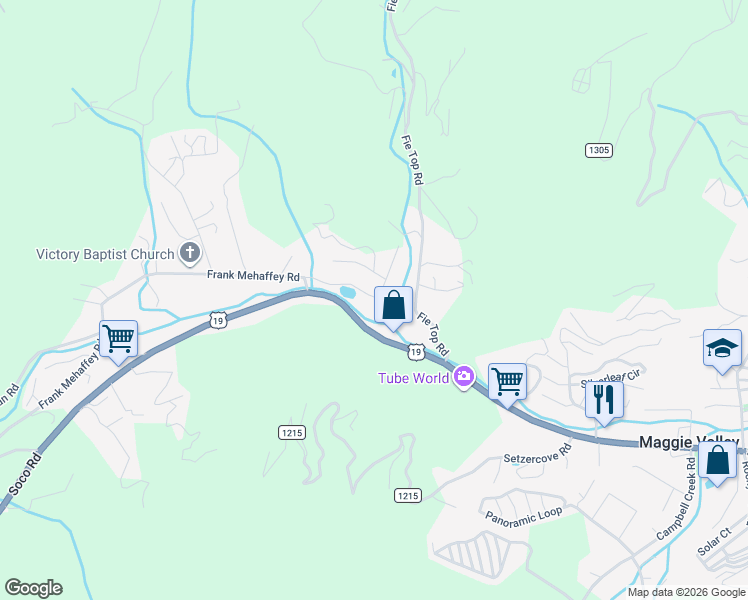 map of restaurants, bars, coffee shops, grocery stores, and more near 190 Laurel Branch Road in Maggie Valley