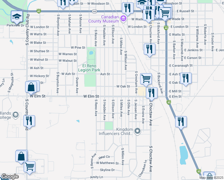map of restaurants, bars, coffee shops, grocery stores, and more near 906 South Ellison Avenue in El Reno