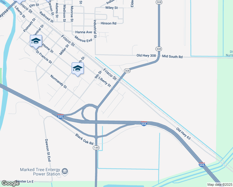 map of restaurants, bars, coffee shops, grocery stores, and more near 202 11th Street in Marked Tree