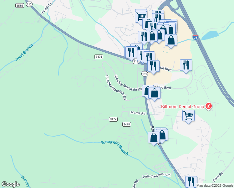 map of restaurants, bars, coffee shops, grocery stores, and more near 201 Stradley Mountain Road in Asheville