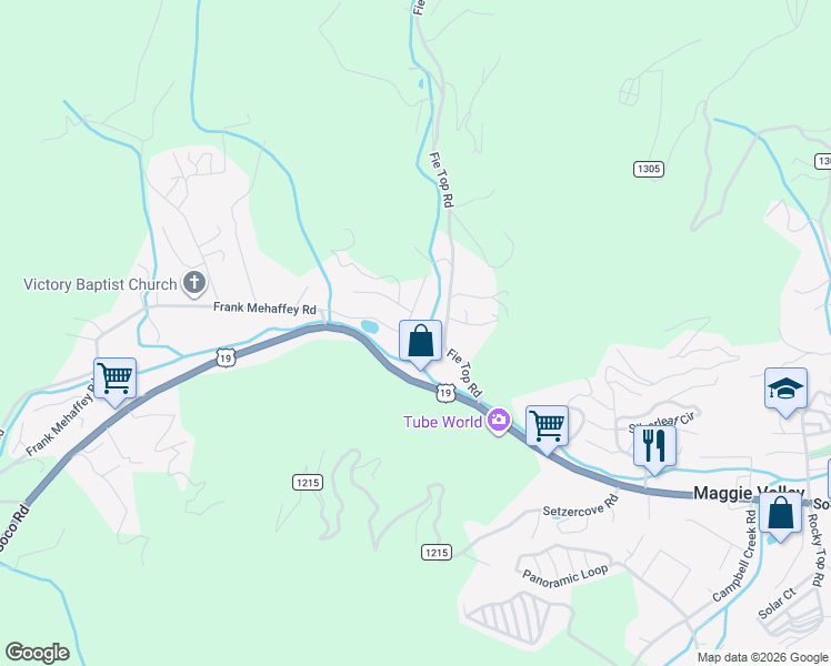 map of restaurants, bars, coffee shops, grocery stores, and more near 190 Laurel Branch Road in Maggie Valley