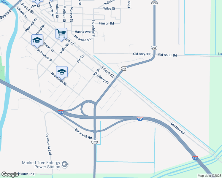 map of restaurants, bars, coffee shops, grocery stores, and more near 202 11th Street in Marked Tree