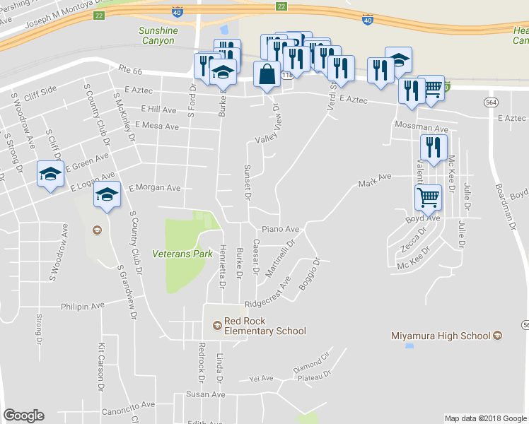 map of restaurants, bars, coffee shops, grocery stores, and more near Fairway Drive in Gallup