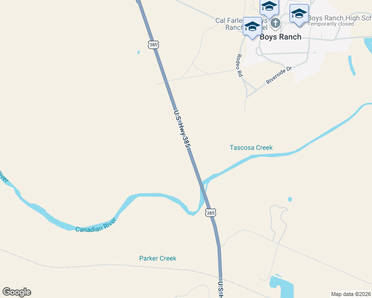 map of restaurants, bars, coffee shops, grocery stores, and more near U.S. 385 in Boys Ranch