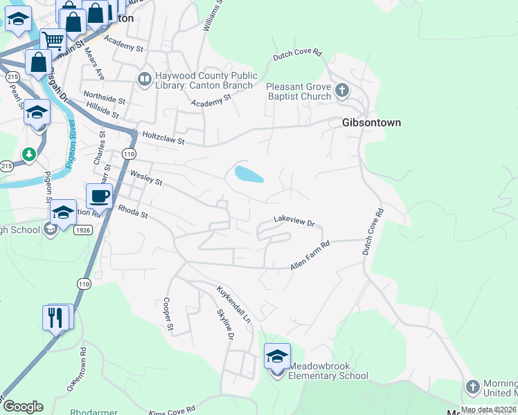 map of restaurants, bars, coffee shops, grocery stores, and more near 4 Wolf Ridge in Canton