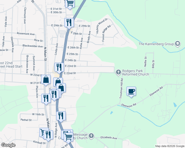 map of restaurants, bars, coffee shops, grocery stores, and more near 506 East 22nd Street in Kannapolis