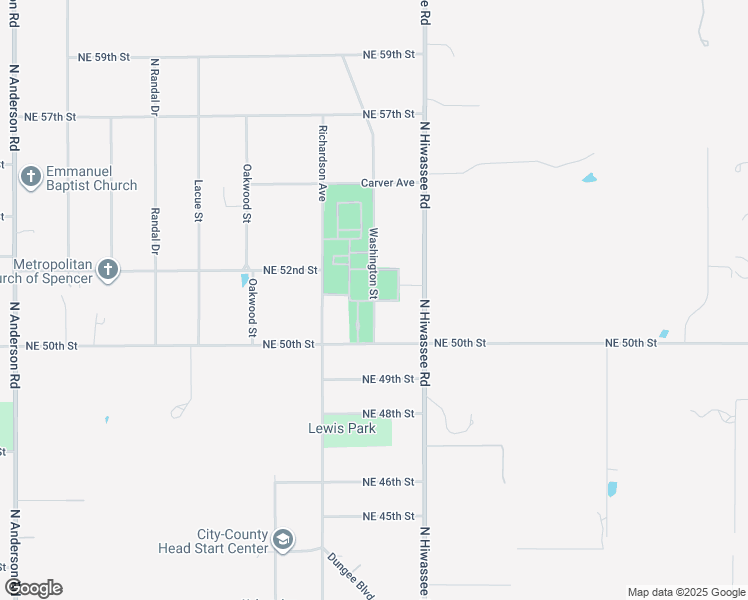 map of restaurants, bars, coffee shops, grocery stores, and more near 5237 Washington Street in Spencer