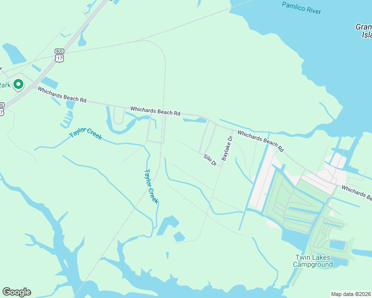 map of restaurants, bars, coffee shops, grocery stores, and more near 101-121 Silo Dr in Chocowinity