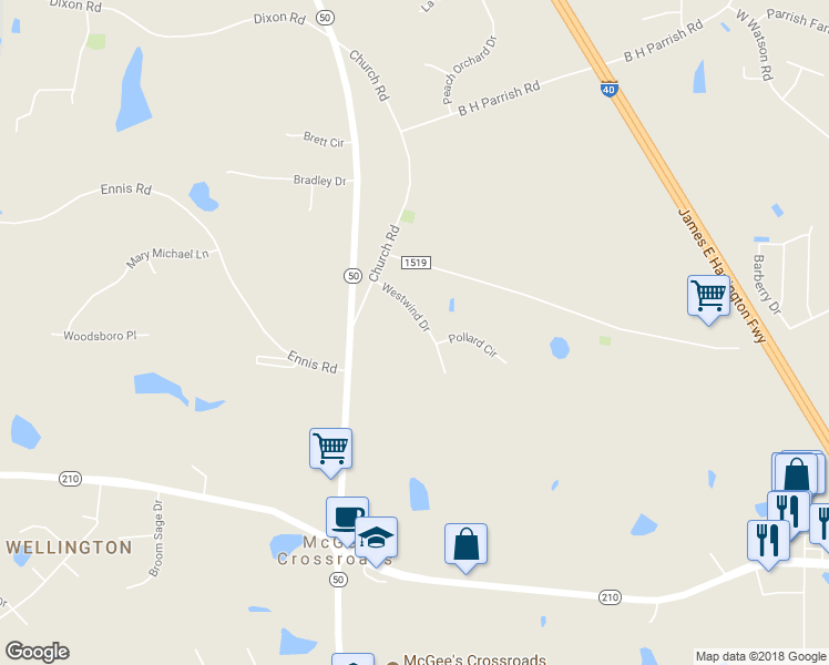 map of restaurants, bars, coffee shops, grocery stores, and more near 278 Westwind Drive in Benson