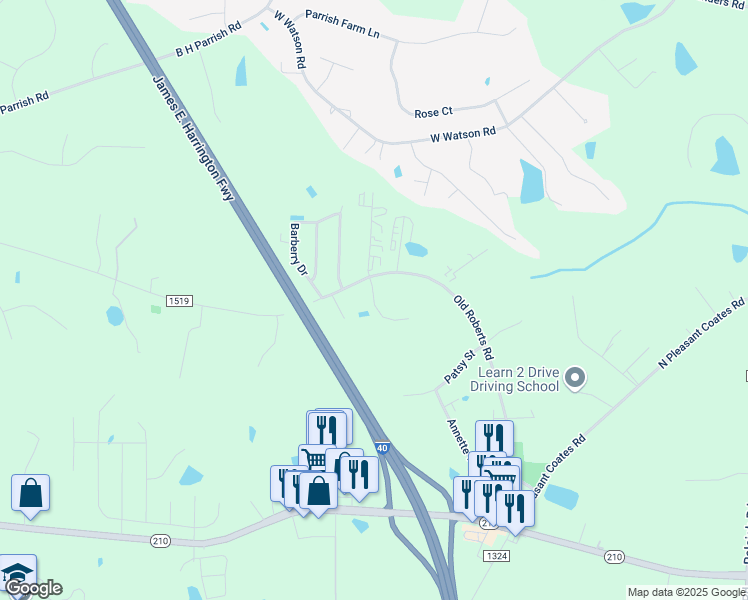 map of restaurants, bars, coffee shops, grocery stores, and more near 58 Winter Red Way in Johnston County
