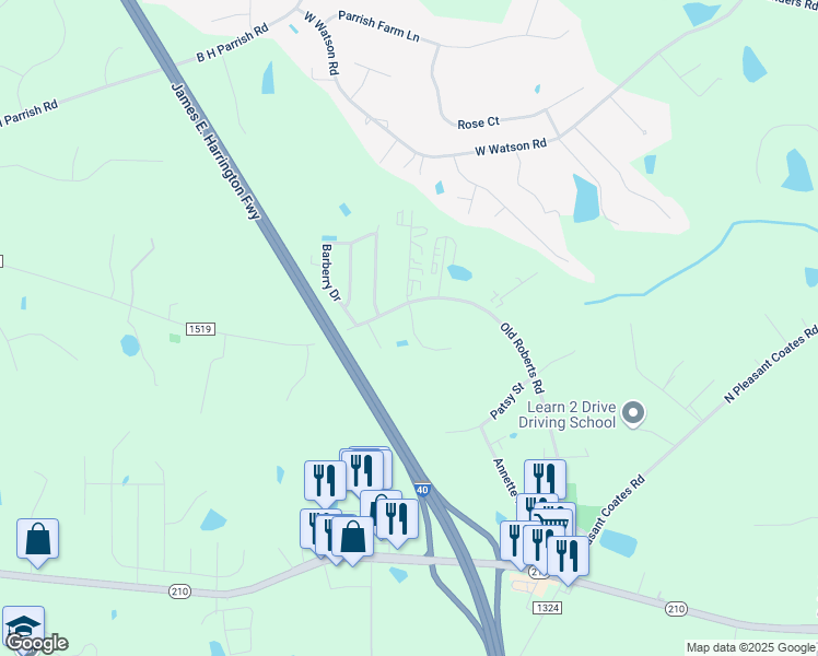 map of restaurants, bars, coffee shops, grocery stores, and more near 58 Winter Red Way in Johnston County