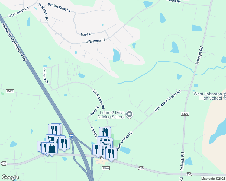 map of restaurants, bars, coffee shops, grocery stores, and more near 311 South Trace Drive in Benson
