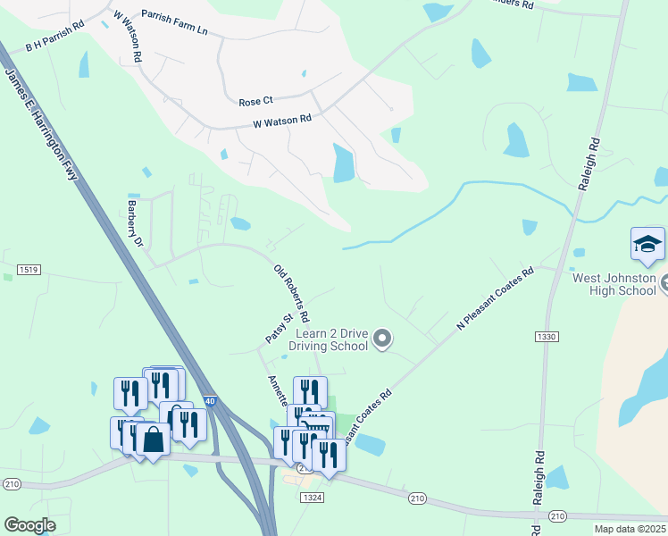 map of restaurants, bars, coffee shops, grocery stores, and more near 311 South Trace Drive in Benson