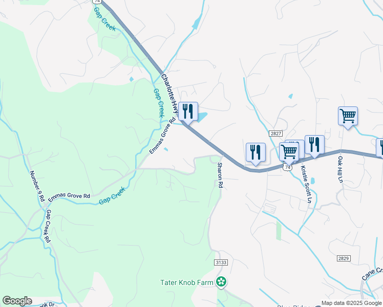 map of restaurants, bars, coffee shops, grocery stores, and more near 25 Old Gap Creek Road in Fairview