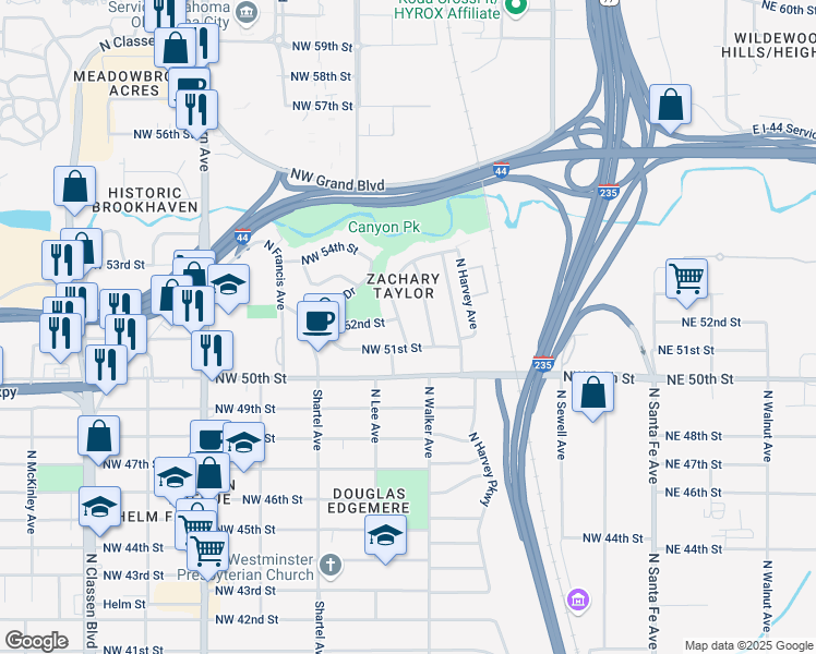 map of restaurants, bars, coffee shops, grocery stores, and more near 5309 North Dewey Avenue in Oklahoma City