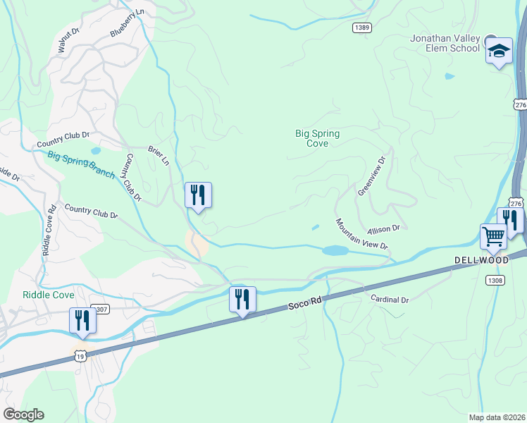 map of restaurants, bars, coffee shops, grocery stores, and more near 243 Alexander Drive in Maggie Valley