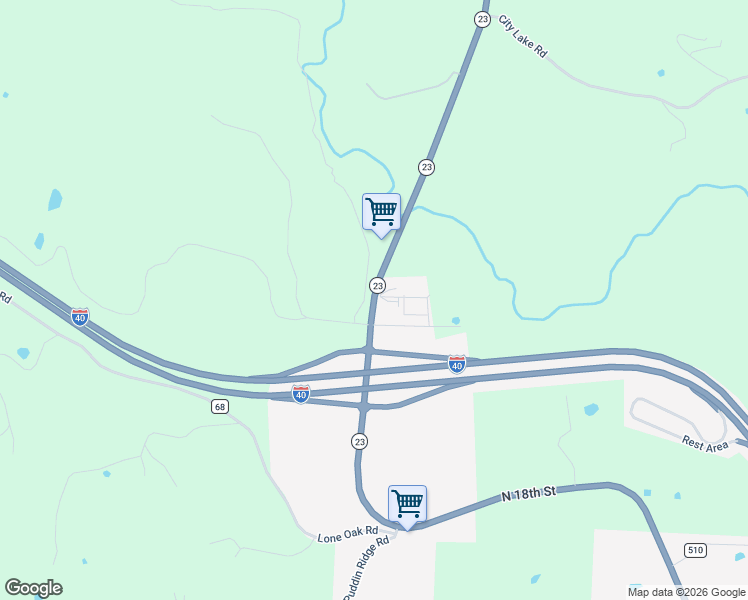 map of restaurants, bars, coffee shops, grocery stores, and more near 10327 Arkansas 23 in Ozark