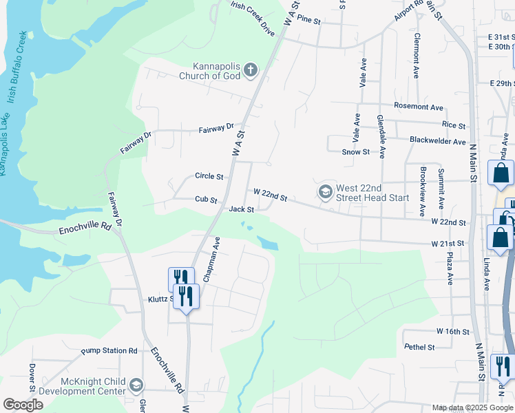 map of restaurants, bars, coffee shops, grocery stores, and more near 2120 Strickland Ct in Kannapolis