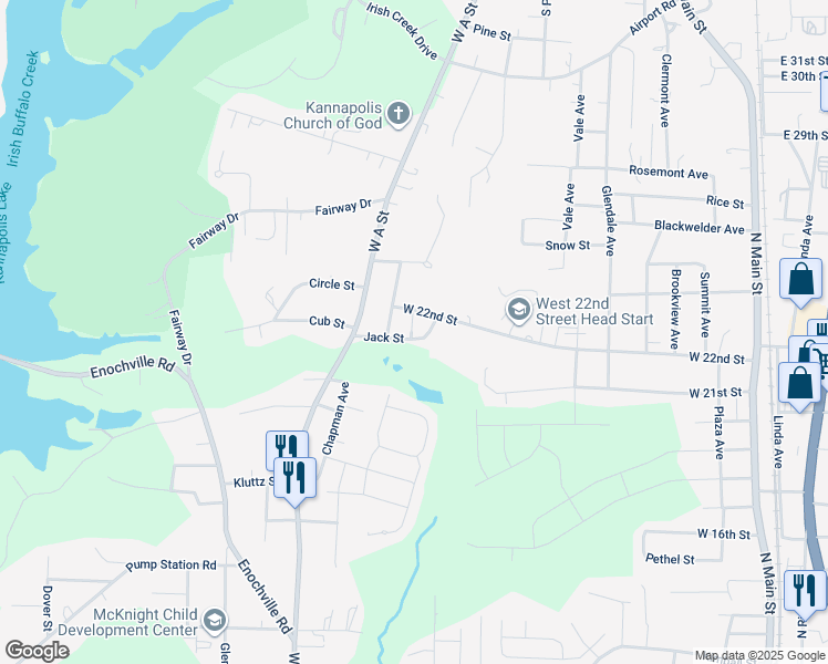 map of restaurants, bars, coffee shops, grocery stores, and more near 2116 Strickland Court in Kannapolis