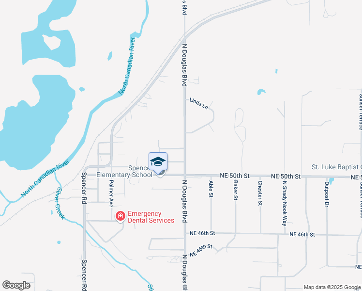 map of restaurants, bars, coffee shops, grocery stores, and more near 8951 Northeast 52nd Street in Spencer