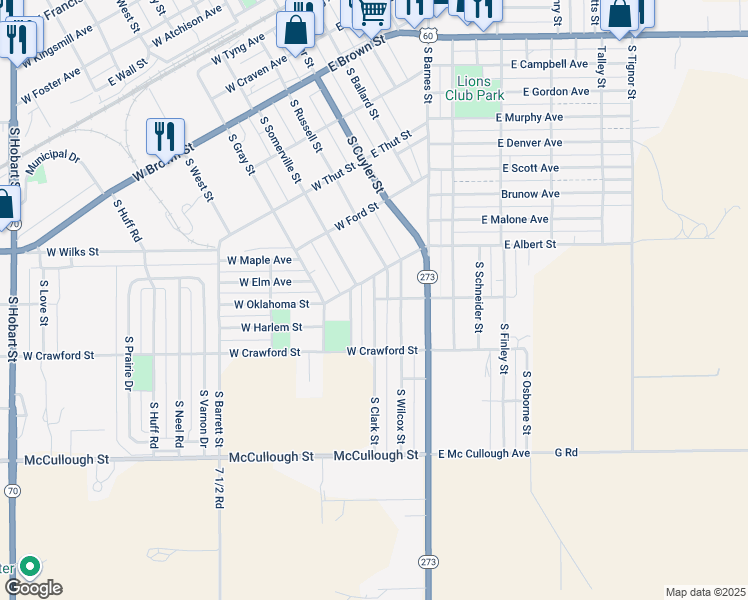 map of restaurants, bars, coffee shops, grocery stores, and more near 1001 South Clark Street in Pampa