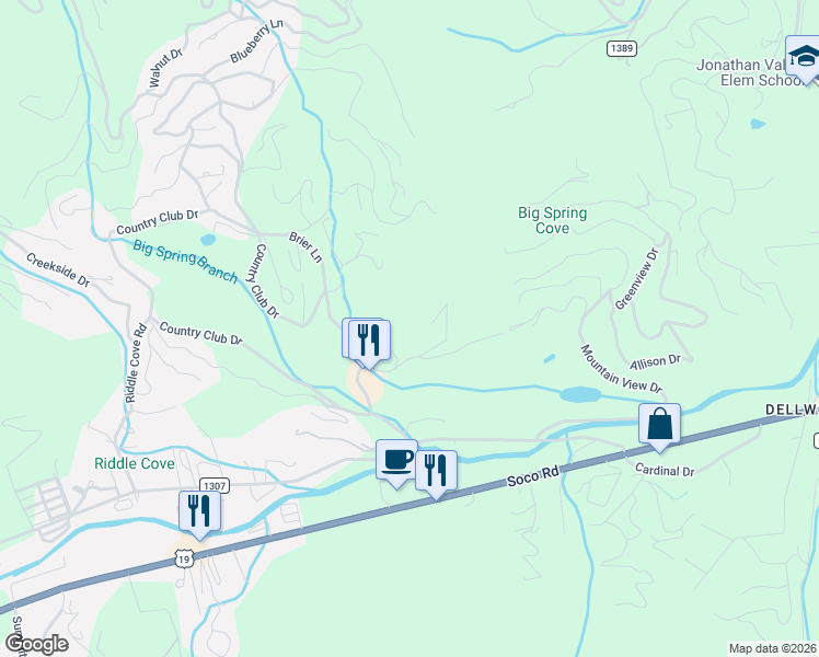 map of restaurants, bars, coffee shops, grocery stores, and more near 169 Plateau Drive in Maggie Valley