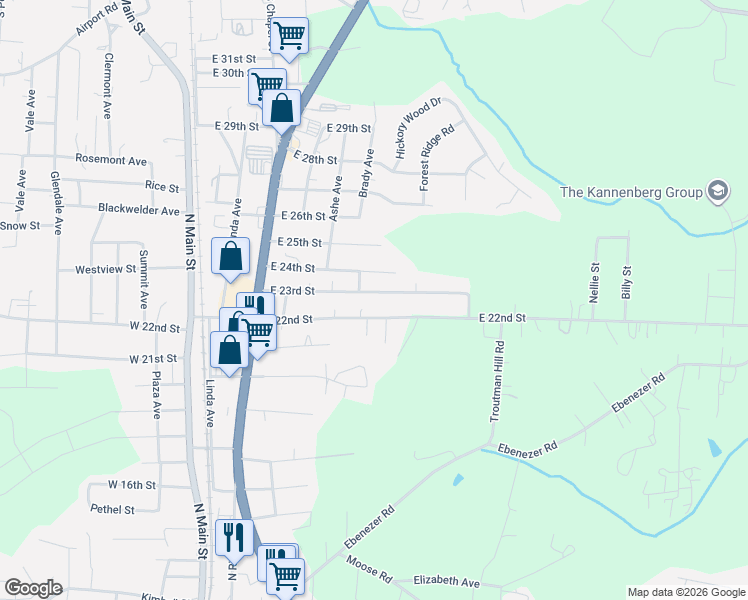 map of restaurants, bars, coffee shops, grocery stores, and more near 430 East 23rd Street in Kannapolis