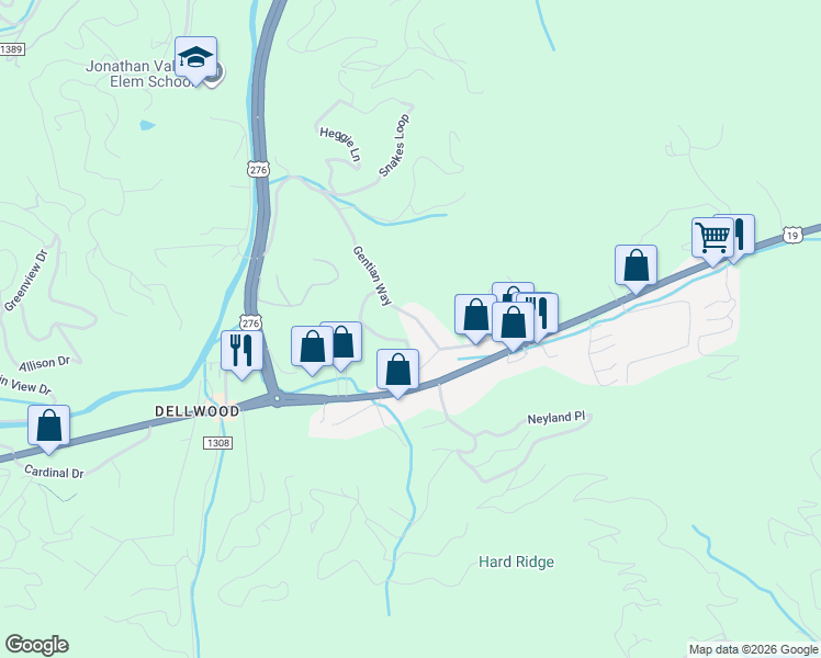 map of restaurants, bars, coffee shops, grocery stores, and more near 3500 Dellwood Road in Waynesville