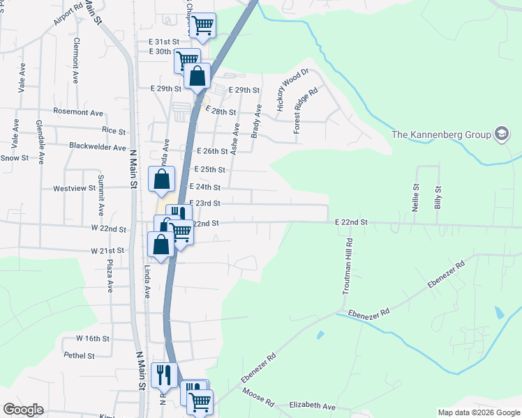 map of restaurants, bars, coffee shops, grocery stores, and more near 430 East 23rd Street in Kannapolis