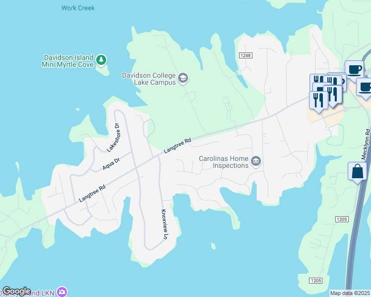 map of restaurants, bars, coffee shops, grocery stores, and more near 106 Slocumb Lane in Mooresville