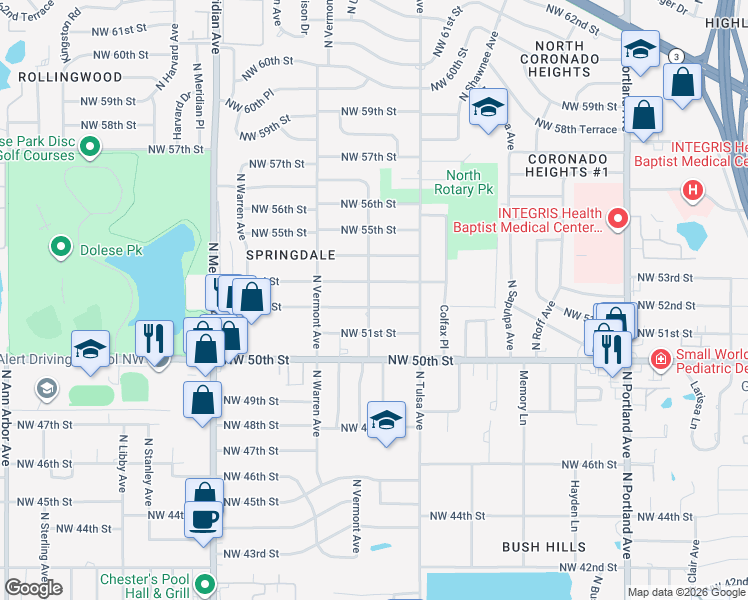 map of restaurants, bars, coffee shops, grocery stores, and more near 5300 North Brunson Street in Oklahoma City