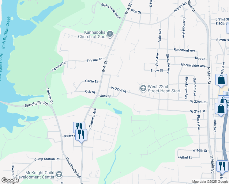 map of restaurants, bars, coffee shops, grocery stores, and more near 2120 Strickland Ct in Kannapolis
