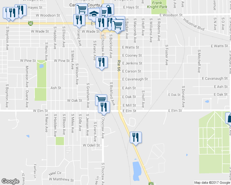 map of restaurants, bars, coffee shops, grocery stores, and more near 1012 South Rock Island Avenue in El Reno