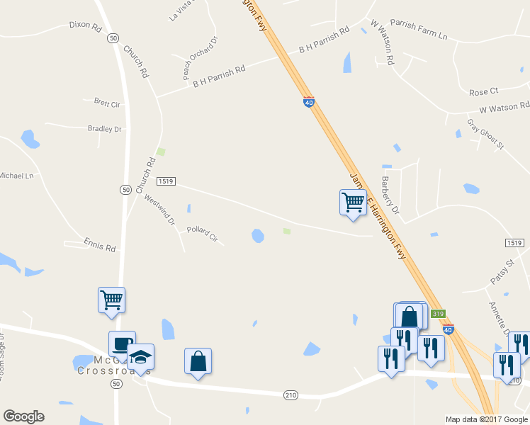 map of restaurants, bars, coffee shops, grocery stores, and more near 475 McGee Road in Benson