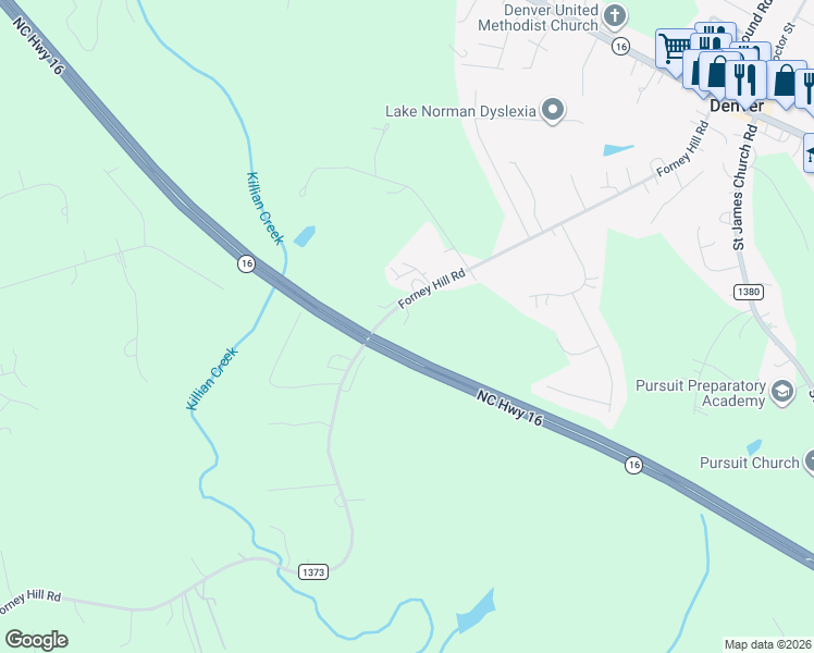 map of restaurants, bars, coffee shops, grocery stores, and more near 7050 Forney Hill Road in Denver