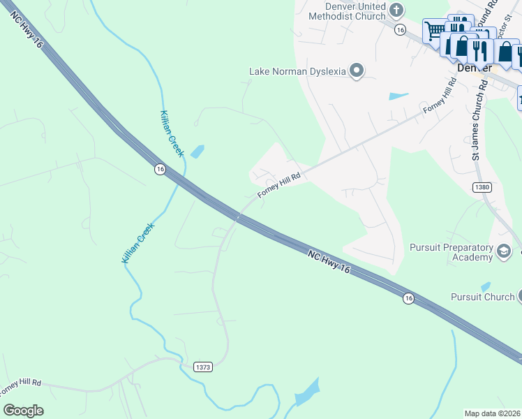 map of restaurants, bars, coffee shops, grocery stores, and more near 7050 Forney Hill Road in Denver