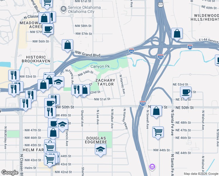map of restaurants, bars, coffee shops, grocery stores, and more near 5300 North Walker Avenue in Oklahoma City