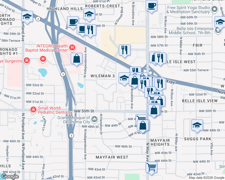 map of restaurants, bars, coffee shops, grocery stores, and more near 5325 North Drexel Boulevard in Oklahoma City