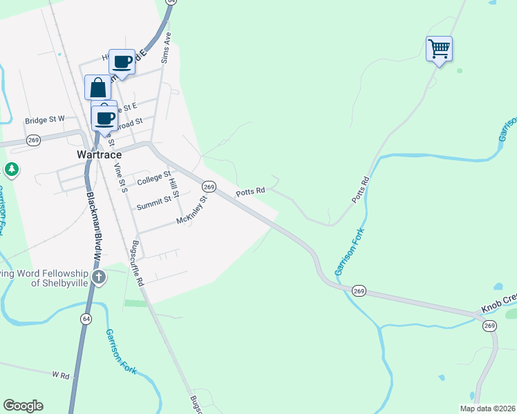 map of restaurants, bars, coffee shops, grocery stores, and more near 509 Knob Creek Road in Wartrace