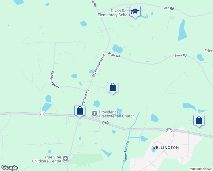 map of restaurants, bars, coffee shops, grocery stores, and more near 147 Bridle Drive in Angier